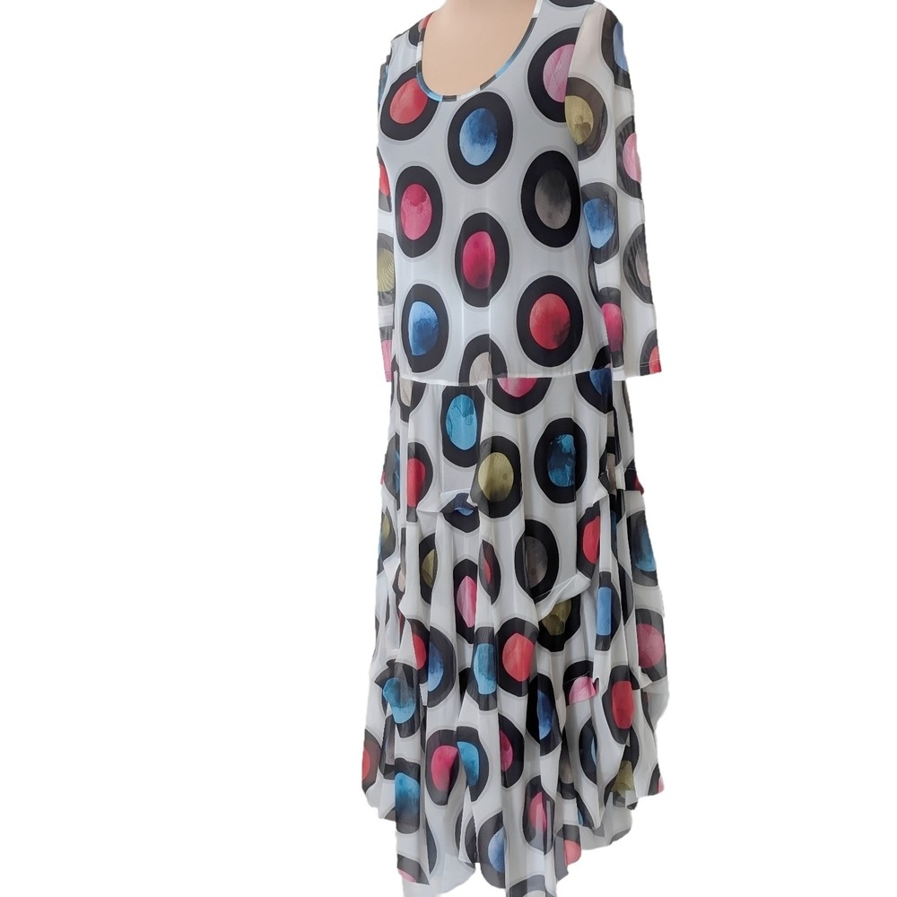 NWT Kozan Lori Planets Drop Waist Dress Mesh Slv XS Art To Wear Whimsical Boho‎ - Picture 4 of 16